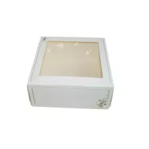 Cake box with window white/gold, 19 x 19 x 8 cm