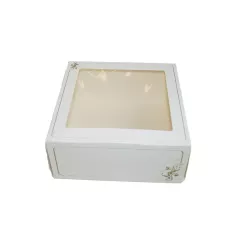 Tortenbox mit Fenster Weiss/Gold, 19 x 19 x 8 cm