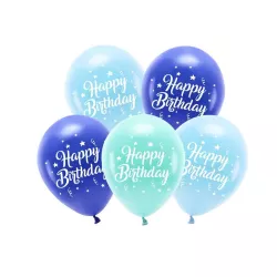 Mix of blue "Happy Birthday" balloons