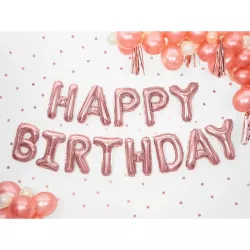 Pink gold "Happy Birthday" balloons
