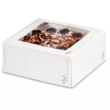 Boîte à gâteaux avec fenêtre blanc/or, 19 x 19 x 12 cm