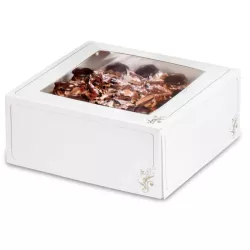 Cake box with window white/gold, 19 x 19 x 12 cm