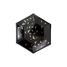 6 black cardboard plates with golden bats