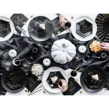 6 schwarze Pappteller aus Karton mit goldene Fledermäuse