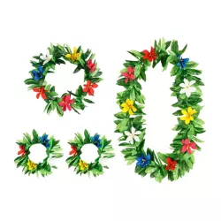 Set aus Blumen und Blätterketten Hawaii