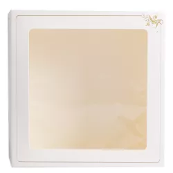 Cake box with window white/gold, 28 x 28 x 12 cm