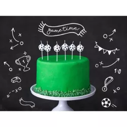 6 candles "soccer balls"