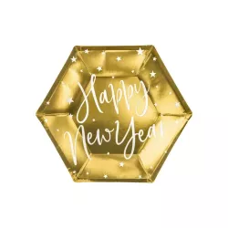6 goldene Pappteller "Happy New Year"