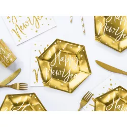 6 goldene Pappteller "Happy New Year"