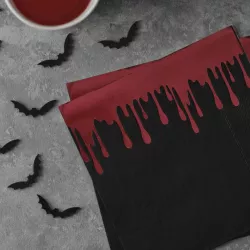16 black napkins with a blood drip.