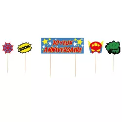 5 Superheroes cake toppers "Joyeux anniversaire"