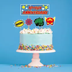 5 Superheroes cake toppers "Joyeux anniversaire"