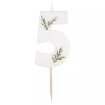 Bougie avec feuilles pressées - Chiffre: 5