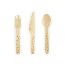 Couverts en bois "étoiles dorées"