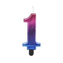 Candela metallizzata in blu e magenta - Numero: 1
