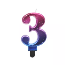 Candela metallizzata in blu e magenta - Numero: 3