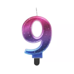 Candela metallizzata in blu e magenta - Numero: 9