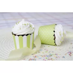 Pirottino per cupcake Mini verde chiaro & bianco, 12 pezzi