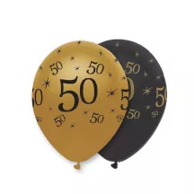 Balloon number 50 black/gold, 6 pieces