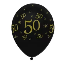Balloon number 50 black/gold, 6 pieces