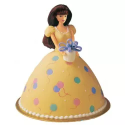 Barbie cake doll attachment with dress baking tin, black hair