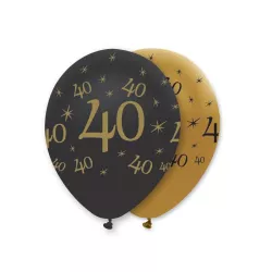 Palloncino numero 40 nero/oro, 6 pezzi