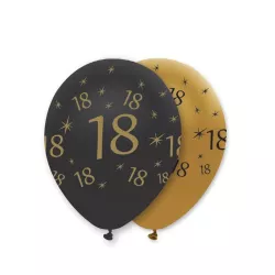 Palloncino numero 18 nero/oro, 6 pezzi