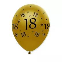 Balloon number 18 black/gold, 6 pieces