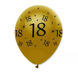 Ballon Zahl 18 Schwarz/Gold, 6 Stück