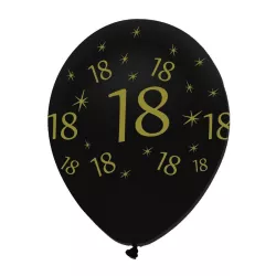 Palloncino numero 18 nero/oro, 6 pezzi