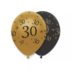 Palloncino numero 30 nero/oro, 6 pezzi