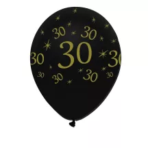 Balloon number 30 black/gold, 6 pieces