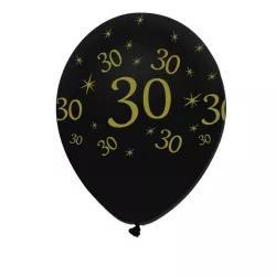 Ballon Zahl 30 Schwarz/Gold, 6 Stück