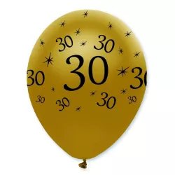 Balloon number 30 black/gold, 6 pieces