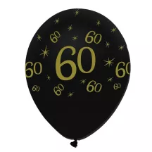 Ballon Zahl 60 Schwarz/Gold, 6 Stück