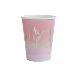 Party cup Happy Birthday Pink & Gold, 266 ml, 8 pieces