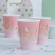 Bicchieri da festa Happy Birthday Rosa & Oro, 266 ml, 8 pezzi