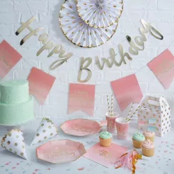 Bicchieri da festa Happy Birthday Rosa & Oro, 266 ml, 8 pezzi
