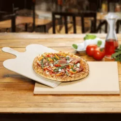 Schamott-Brotbackstein mit Pizzaschaufel 40 x 30 x 3 cm