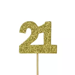 Cupcakes topper number 21 gold, 12 pieces