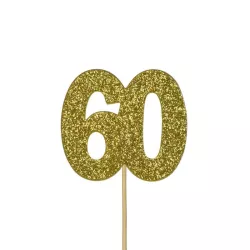 Topper per cupcake numero 60 oro, 12 pezzi