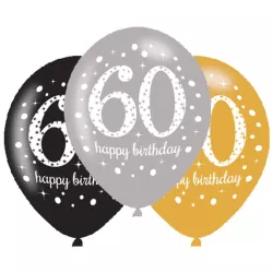 Glitzer Ballone 60 Jahre, 6 Stück