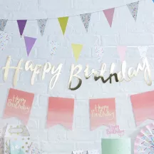 Ghirlanda Happy Birthday in oro, 1.5 m
