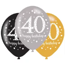 Glitzer Ballone 40 Jahre, 6 Stück