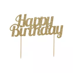 Topper per torta "Buon compleanno" - oro glitterato