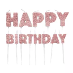 Happy Birthday-Kerzen - Rosa Gold