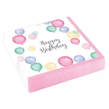 Happy Birthday napkins with balloon pattern 25 x 25 cm, 16 pieces