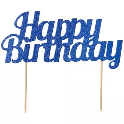 Cake topper "Happy Birthday" - glittery blue