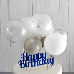 Topper per torta "Buon compleanno" - blu glitterato