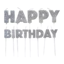 Bougies Happy Birthday - Argent